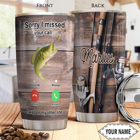 Fishing Calling Personalized Fishing Rod Fishing Tackle Stainless Steel Tumbler Cups Drinkware 20oz - MostSuit