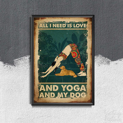 Canvas Gift for Loves Dog Prints Girl Yoga With Dog Vintage Gifts Vintage Home Wall Decor Canvas - Mostsuit
