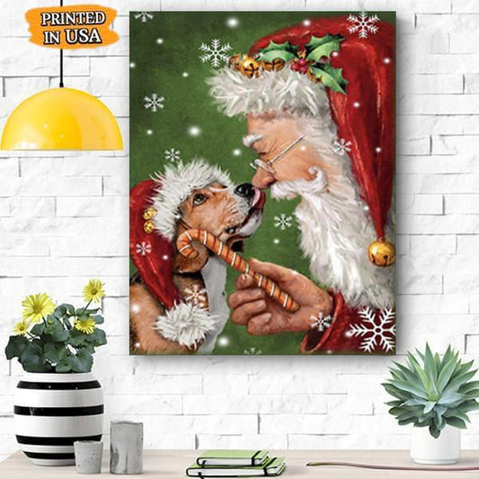 Beagle Dog With Santa Christmas Canvas Prints Matte Canvas - Home Room Wall Decor Matte Canvas - Mostsuit