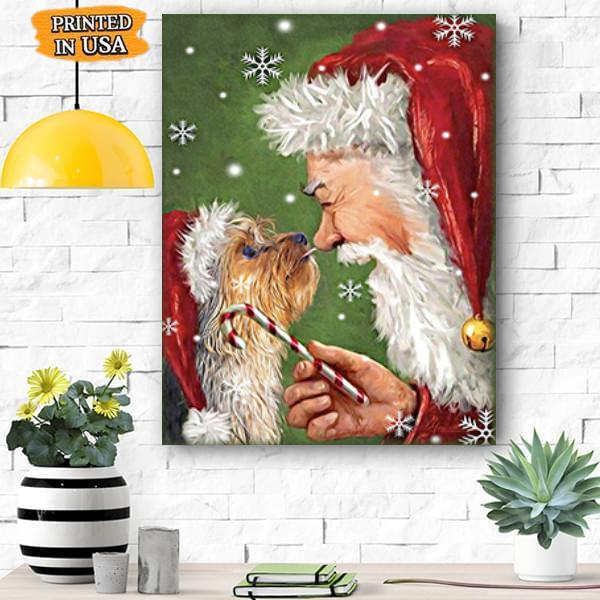 Yorkie Smile With Santa Christmas Canvas Room Home Decor Print Matte Canvas - Home Room Wall Decor Matte Canvas - Mostsuit