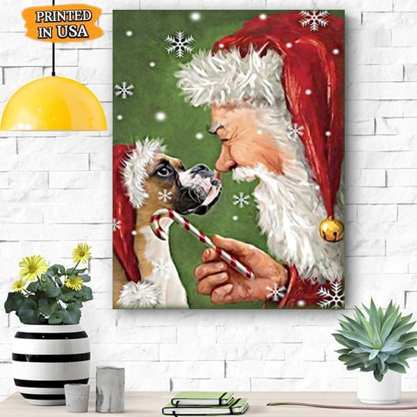 Boxer Smile with Santa Christmas Canvas Prints Matte Canvas - Home Room Wall Decor Matte Canvas - Mostsuit