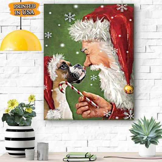 Boxer Smile with Santa Christmas Canvas Prints Matte Canvas - Home Room Wall Decor Matte Canvas - Mostsuit
