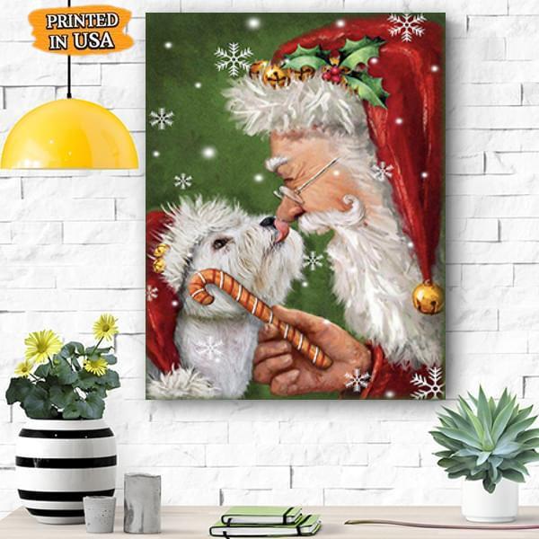 Westie Smile With Santa Christmas Canvas Room Home Decor Print Matte Canvas - Home Room Wall Decor Matte Canvas - Mostsuit