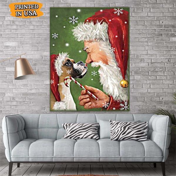 Boxer Smile with Santa Christmas Canvas Prints Matte Canvas - Home Room Wall Decor Matte Canvas - Mostsuit
