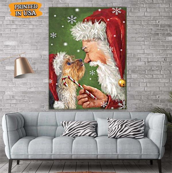 Yorkie Smile With Santa Christmas Canvas Room Home Decor Print Matte Canvas - Home Room Wall Decor Matte Canvas - Mostsuit