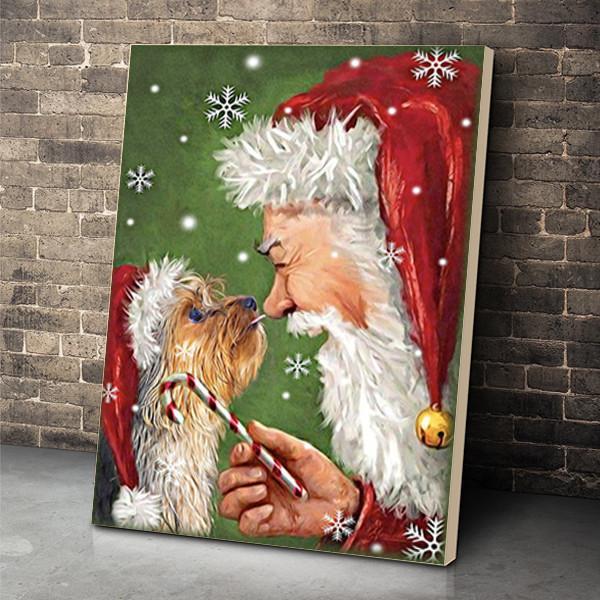 Yorkie Smile With Santa Christmas Canvas Room Home Decor Print Matte Canvas - Home Room Wall Decor Matte Canvas - Mostsuit