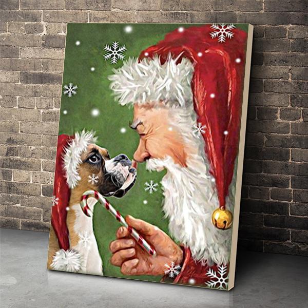 Boxer Smile with Santa Christmas Canvas Prints Matte Canvas - Home Room Wall Decor Matte Canvas - Mostsuit