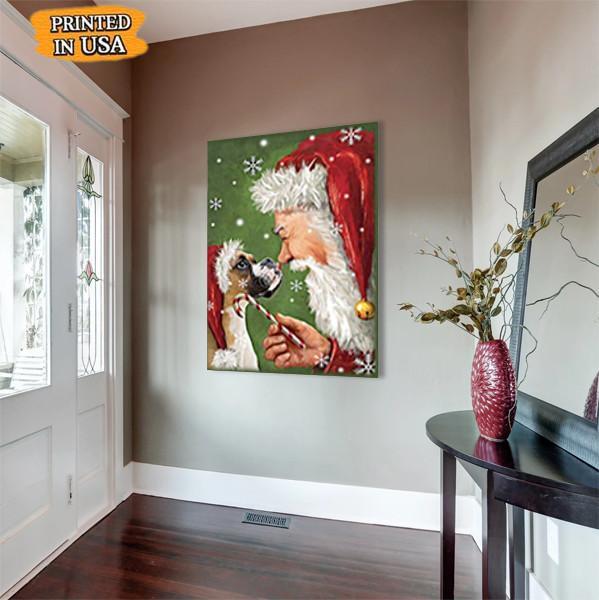 Boxer Smile with Santa Christmas Canvas Prints Matte Canvas - Home Room Wall Decor Matte Canvas - Mostsuit