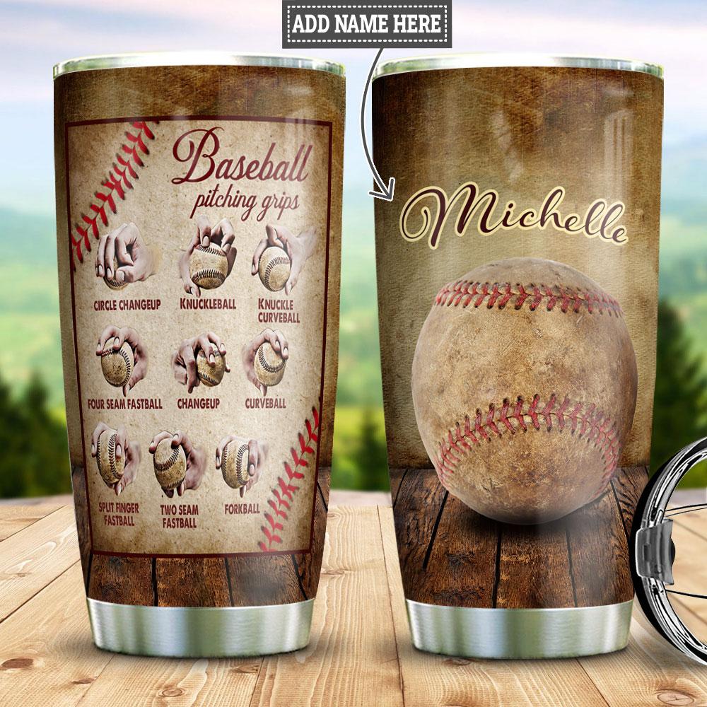Baseball Pitching Grips Personalized Stainless Steel Tumbler Cups Drinkware 20oz - MostSuit