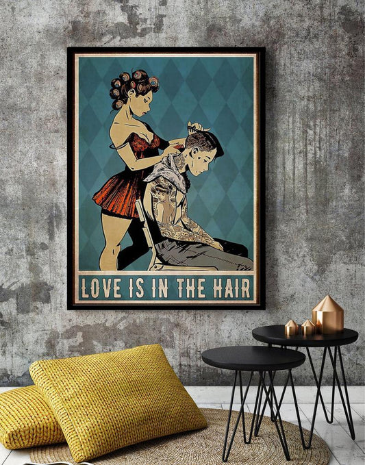 Canvas Prints Hairdresser Love Is In The Hair Gifts Vintage Home Wall Decor Canvas - Mostsuit