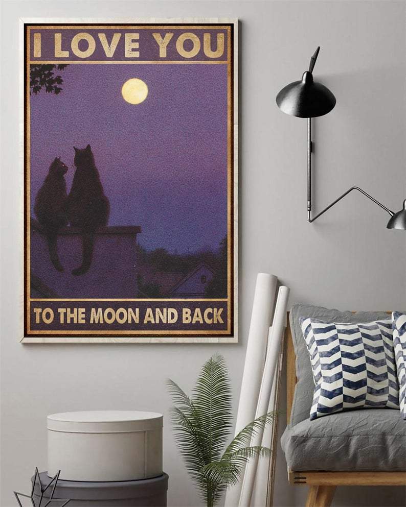 Canvas Gift for Loves Cat Prints I Love You To The Moon Black Cats Gifts Vintage Home Wall Decor Canvas - Mostsuit