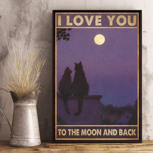 Canvas Gift for Loves Cat Prints I Love You To The Moon Black Cats Gifts Vintage Home Wall Decor Canvas - Mostsuit