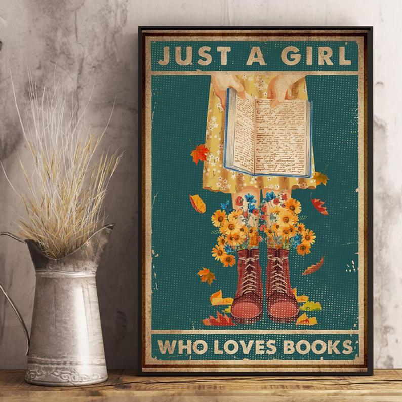 Canvas Prints Just A Girl Who Loves Book Gifts Vintage Home Wall Decor Canvas - Mostsuit