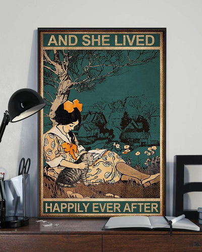 Prints Canvas Gift for Cat Lover And She Lived Happily Ever After Birthday Gifts Vintage Home Wall Decor Canvas - Mostsuit