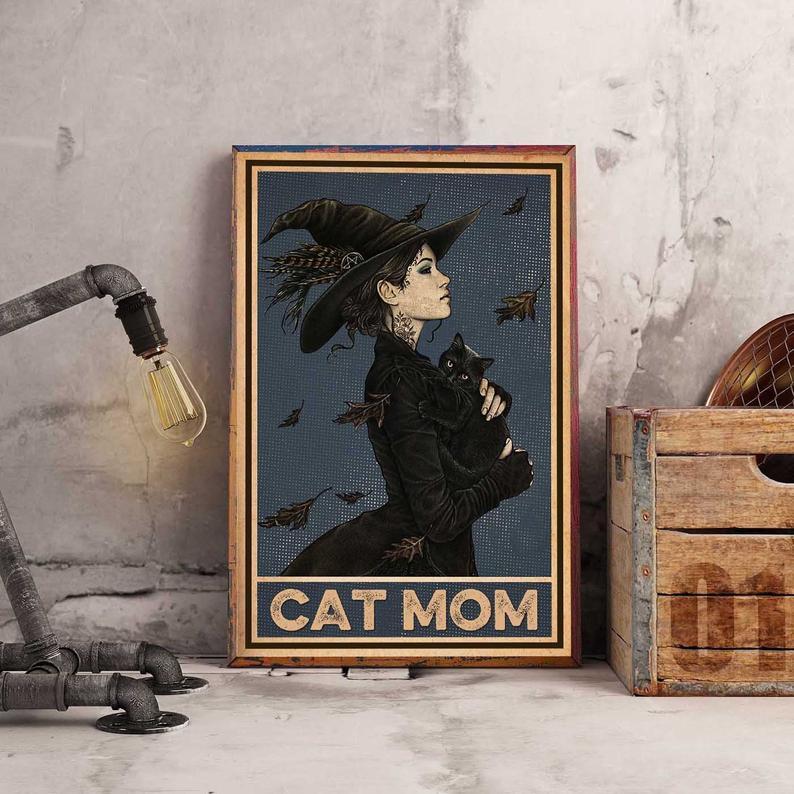 Prints Canvas Gift for Cat Lover Black Cat Mom Birthday Gifts Vintage Home Wall Decor Canvas - Mostsuit
