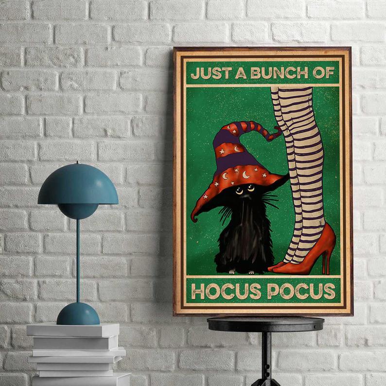 Matte Canvas Gift for Cat Lover It's Just A Bunch Of Hocus Pocus Halloween Birthday Gifts Vintage Home Wall Decor Canvas - Mostsuit