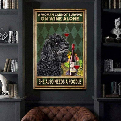 Personalized Canvas Prints Gift for Cat Lover On Wine Alone Dog Black Birthday Gifts Vintage Home Wall Decor Canvas - Mostsuit