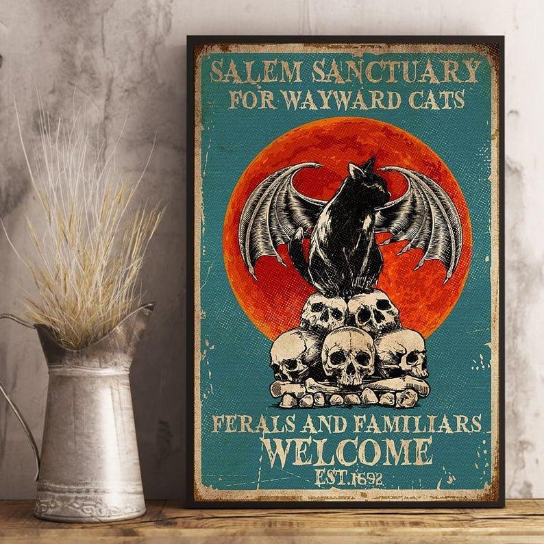 Canvas Prints Gift for Cat Lover Salem Sanctuary for Wayward Cats Birthday Gifts Vintage Home Wall Decor Canvas - Mostsuit