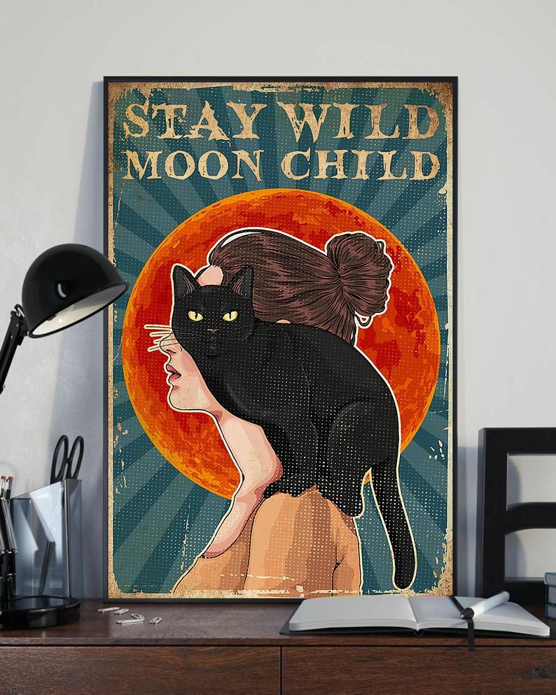 Matte Canvas Gift for Cat Lover Stay Wild Moon Child Birthday Gifts Vintage Home Wall Decor Canvas - Mostsuit