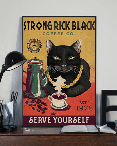 Matte Canvas Gift for Cat Lover Strong Rick Black Coffee Cat Birthday Gifts Vintage Home Wall Decor Canvas - Mostsuit