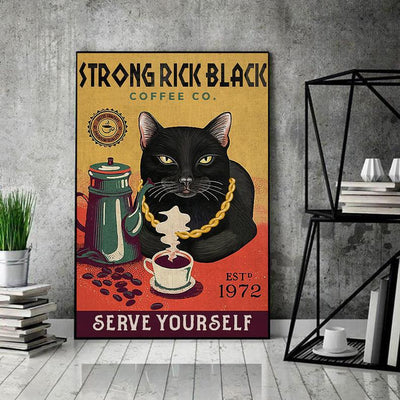 Matte Canvas Gift for Cat Lover Strong Rick Black Coffee Cat Birthday Gifts Vintage Home Wall Decor Canvas - Mostsuit