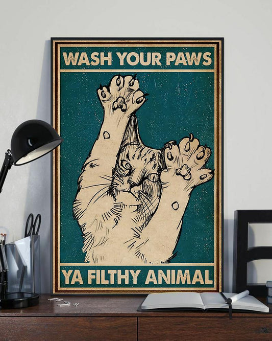 Matte Canvas Gift for Cat Lover Wash Your Paws Ya Filthy Animal Birthday Gifts Vintage Home Wall Decor Canvas - Mostsuit