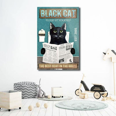 Personalized Photo Canvas Prints Gift for Lovers Black Cat Please Sit Yourself Birthday Gift Vintage Home Wall Decor Canvas - Mostsuit