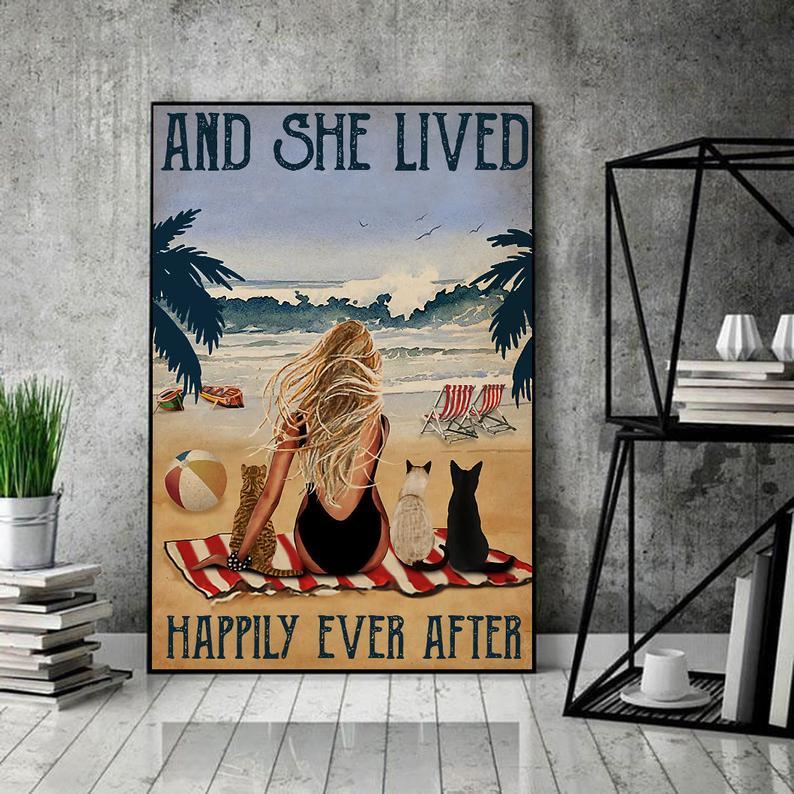 Prints Canvas Gift for Cat Lover Blonde Girl With Cat Gifts Ideas Vintage Home Wall Decor Canvas - Mostsuit