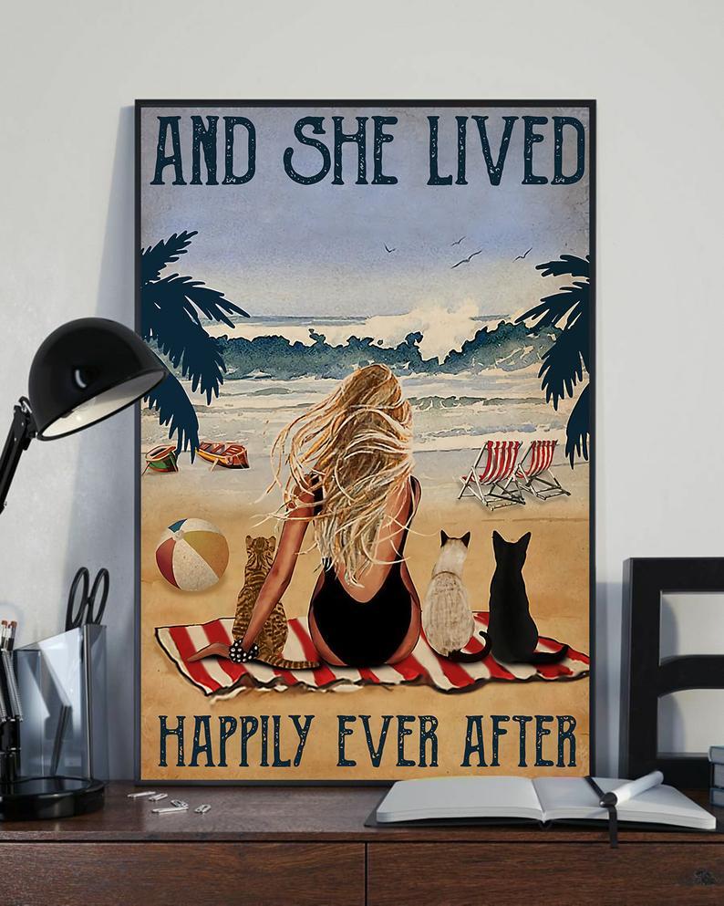 Prints Canvas Gift for Cat Lover Blonde Girl With Cat Gifts Ideas Vintage Home Wall Decor Canvas - Mostsuit