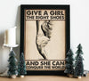 Canvas Prints Give A Girl The Right Shoes And She Can Conquer The World Gift Vintage Home Wall Decor Canvas - Mostsuit