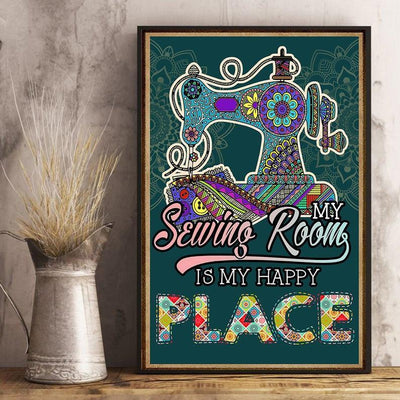 Canvas Prints My Sewing Room Is My Happy Place Sewing Mandala Birthday Gifts Vintage Home Wall Decor Canvas - Mostsuit
