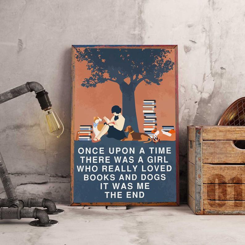 Prints Canvas Once upon A Time Dogs And Books Gifts Vintage Home Wall Decor Canvas - Mostsuit