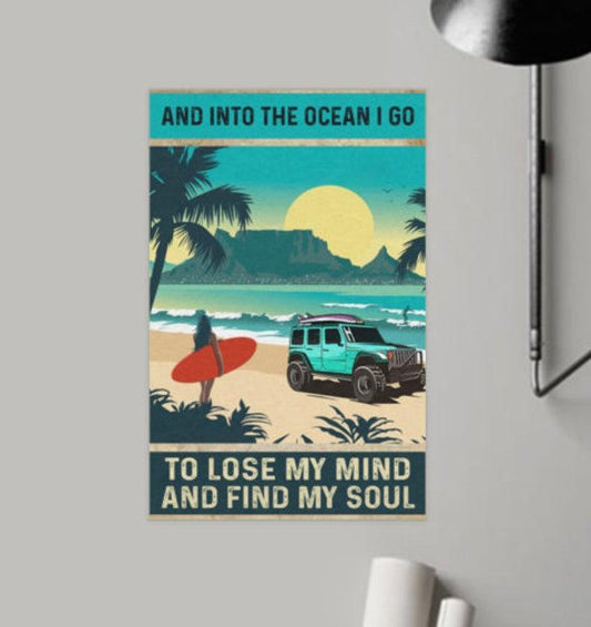 Canvas Prints Surfing Girl And Into The Ocean I Go To Lose My Mind Birthday Gifts Vintage Home Wall Decor Canvas - Mostsuit