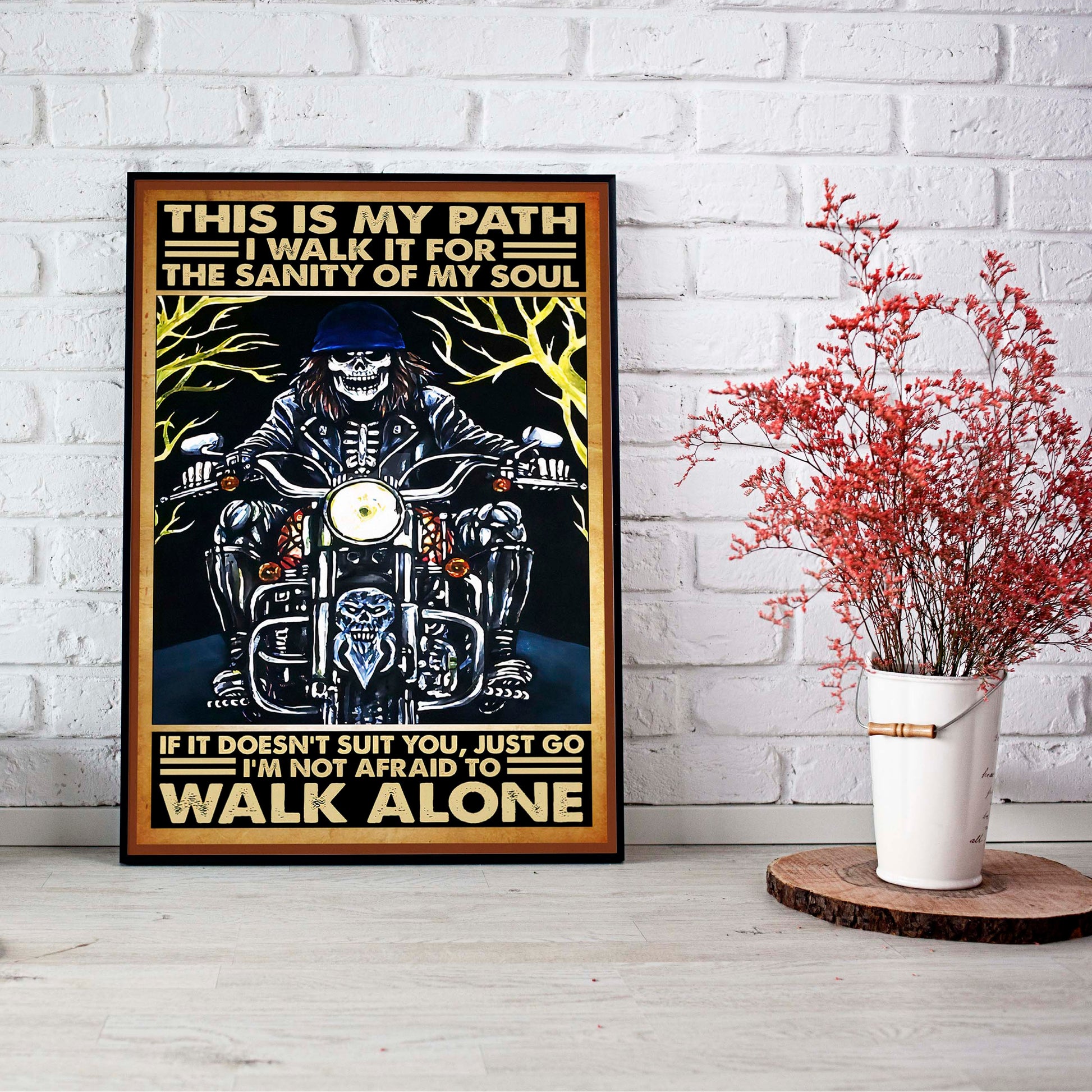 Skeleton Rides Motorcycle Biker Poster This Is My Path Vintage Motorbike Room Home Decor Wall Art Gifts Idea - Mostsuit