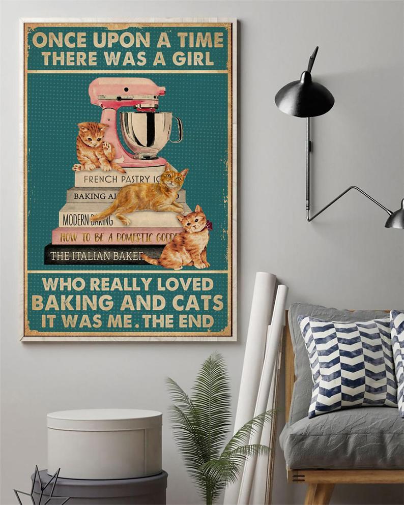 Canvas Gift for Loves Cat Prints Once Upon A Time Baking Book Cat Gifts Vintage Home Wall Decor Canvas - Mostsuit