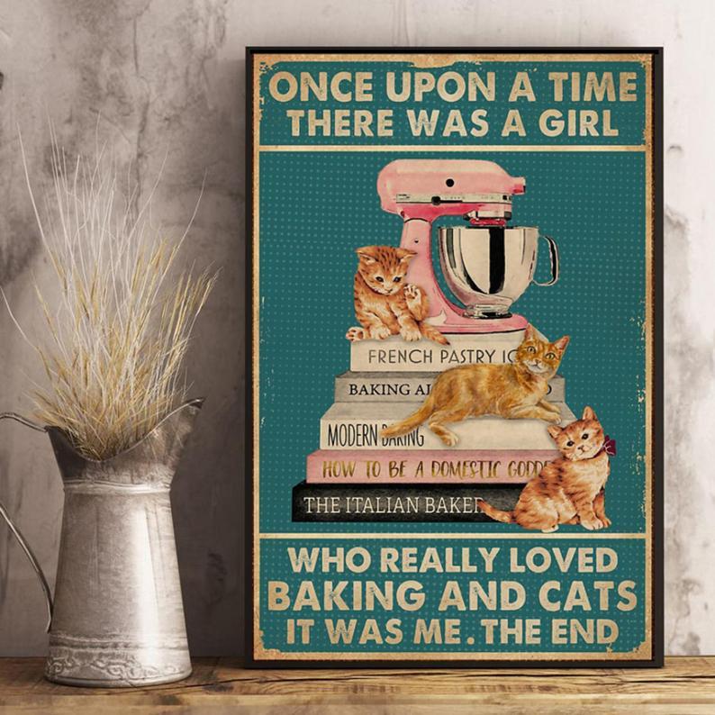 Canvas Gift for Loves Cat Prints Once Upon A Time Baking Book Cat Gifts Vintage Home Wall Decor Canvas - Mostsuit