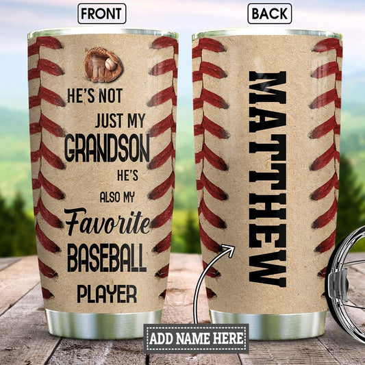 Personalized Baseball To My Grandson Stainless Steel Tumbler Cups Drinkware 20oz - MostSuit