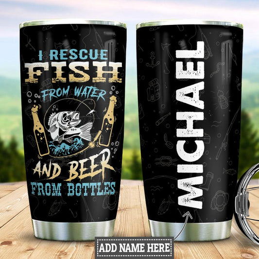 Personalized Fishing Beer Fishing Rod Fishing Tackle Stainless Steel Tumbler Cups Drinkware 20oz - MostSuit