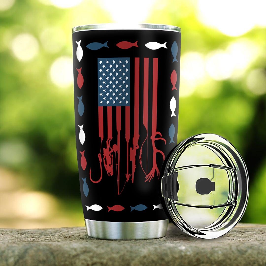 Personalized American Flag Hunting Fishing PYZ1612001 Stainless Steel Tumbler - MostSuit