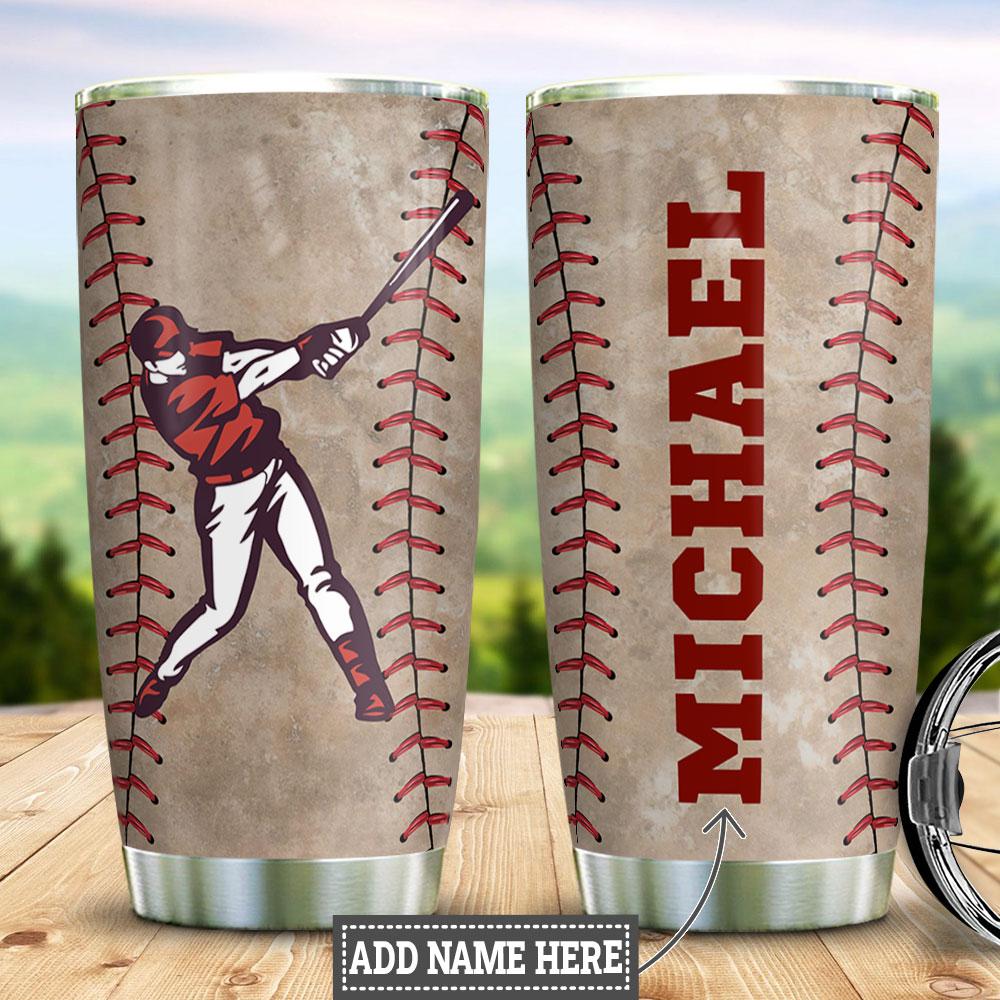 Personalized Baseball Batter Stainless Steel Tumbler Cups Drinkware 20oz - MostSuit