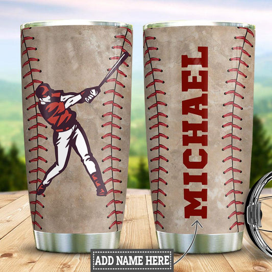 Personalized Baseball Batter Stainless Steel Tumbler Cups Drinkware 20oz - MostSuit