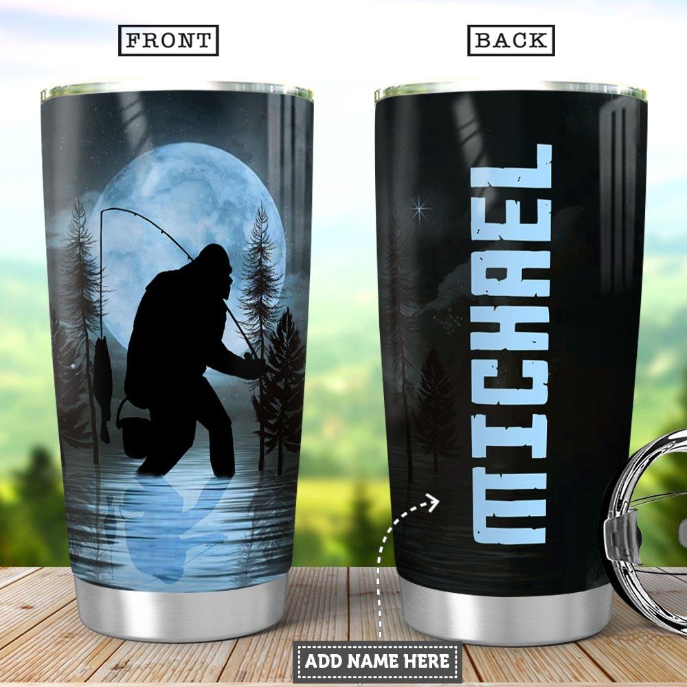 Personalized Big Foot Fishing Fishing Rod Fishing Tackle Stainless Steel Tumbler Cups Drinkware 20oz - MostSuit