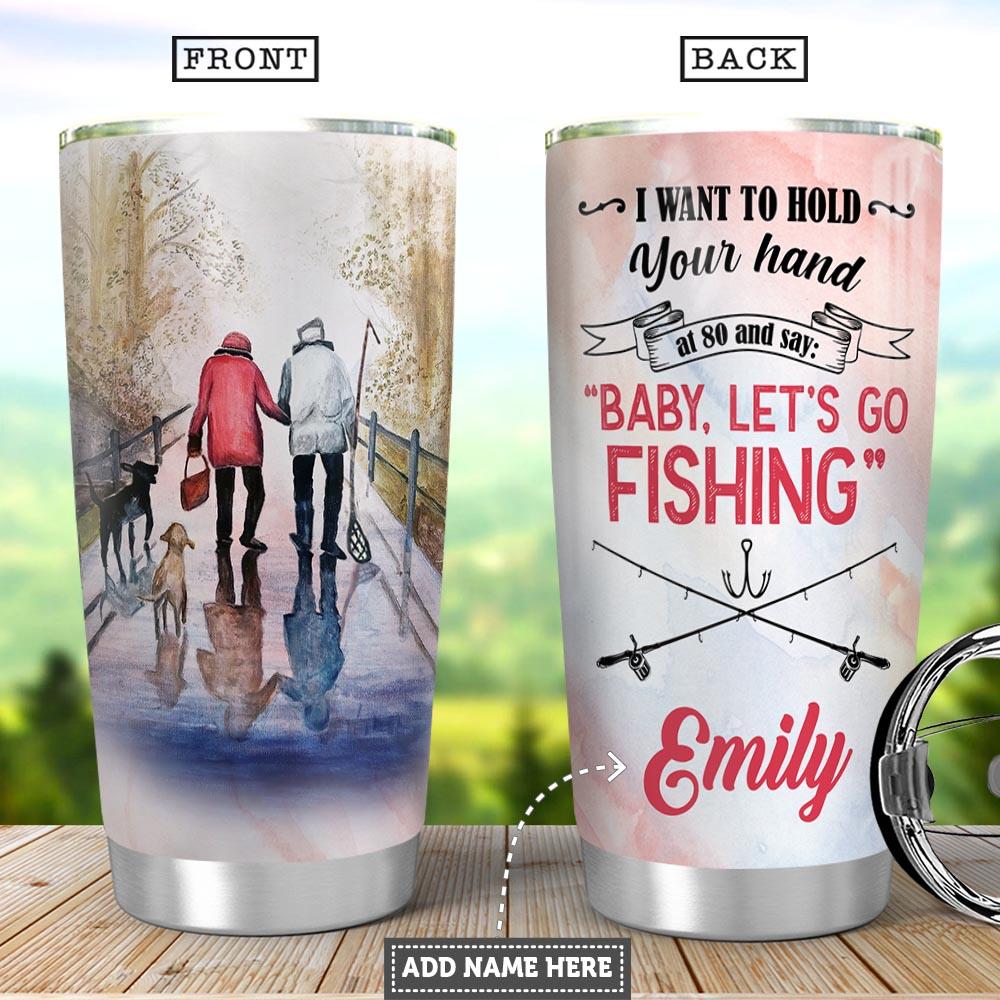 Personalized Old Husband Wife Fishing Fishing Rod Fishing Tackle Stainless Steel Tumbler Cups Drinkware 20oz - MostSuit