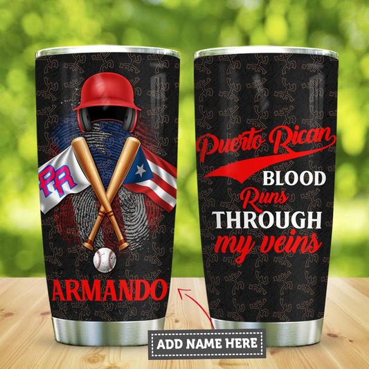 Puerto Rico Blood Baseball Personalized Stainless Steel Tumbler Cups Drinkware 20oz - MostSuit