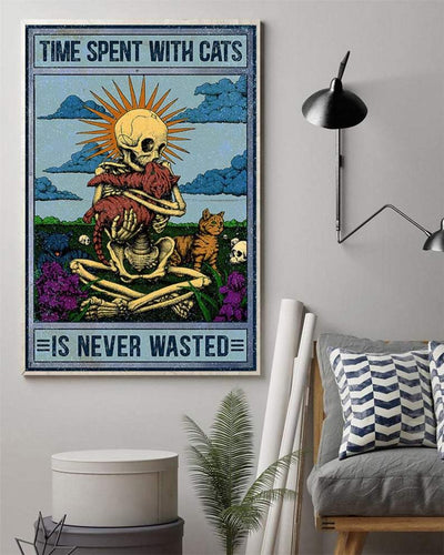 Canvas Gift for Loves Cat Prints Time Spent With Cats Is Never Wasted Gifts Vintage Home Wall Decor Canvas - Mostsuit