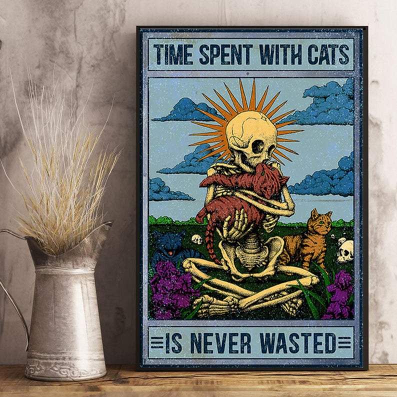 Canvas Gift for Loves Cat Prints Time Spent With Cats Is Never Wasted Gifts Vintage Home Wall Decor Canvas - Mostsuit
