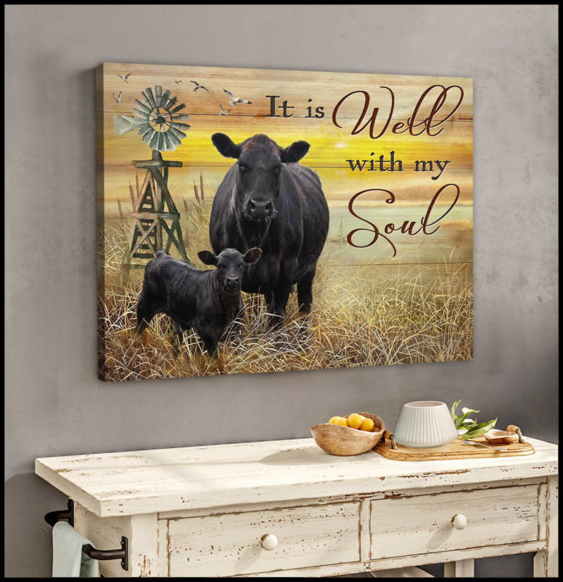 Mostsuit It Is Well With My Soul Angus Cow Canvas Poster Wall Art Farmhouse Decor