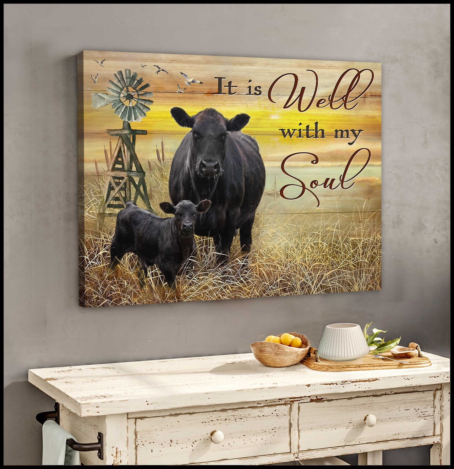 Mostsuit It Is Well With My Soul Angus Cow Canvas Poster Wall Art Farmhouse Decor