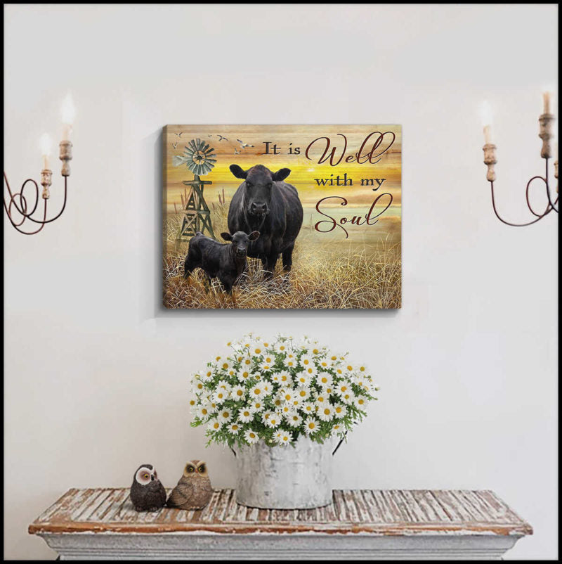 Mostsuit It Is Well With My Soul Angus Cow Canvas Poster Wall Art Farmhouse Decor