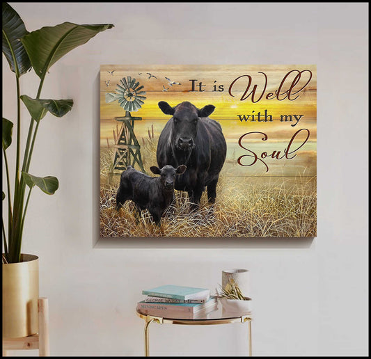 Mostsuit It Is Well With My Soul Angus Cow Canvas Wall Art Farmhouse Decor